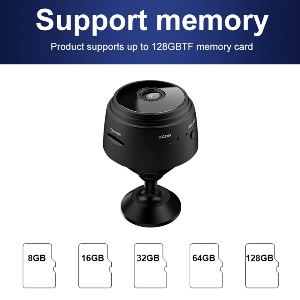 Mini caméra avec carte mémoire jusqu'à 128Go