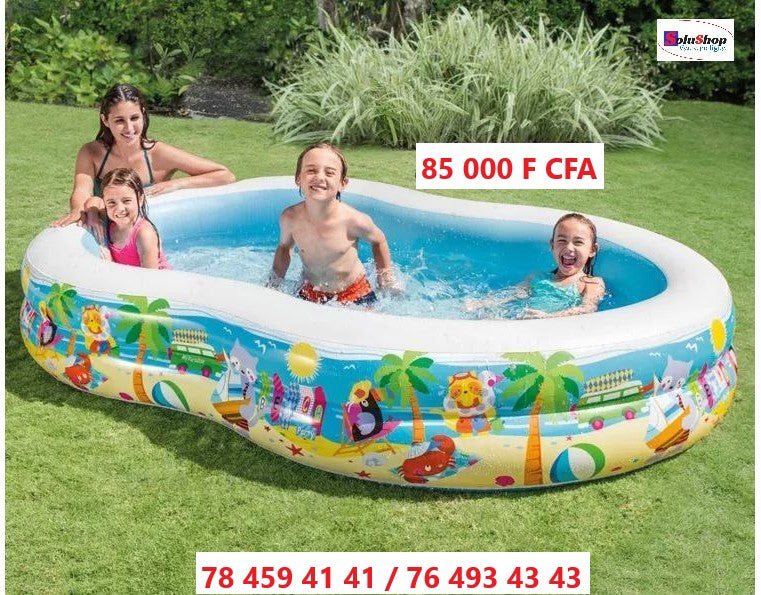 Piscine gonflable thème plage en forme de 8 vue d'ensemble