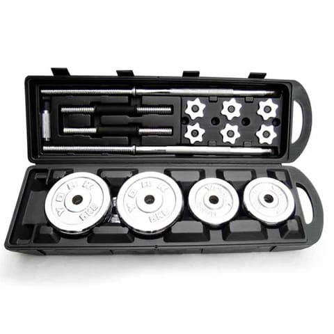 Set d'haltères chromés 20kg, détail des disques