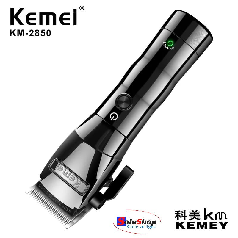 Tondeuse Kemei KM-2850 noire brillante, vue de face