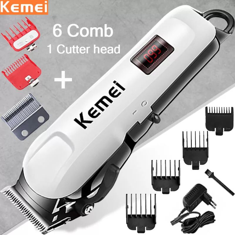 Tondeuse Kemei blanche et noire avec 6 sabots