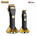 Duo de tondeuses WMARK noir et or sur leurs socles de charge