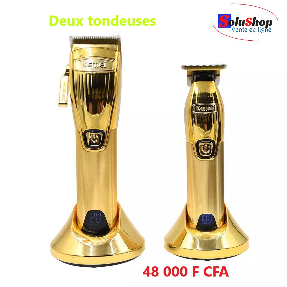 Duo de tondeuses Kemei dorées, vue d'ensemble
